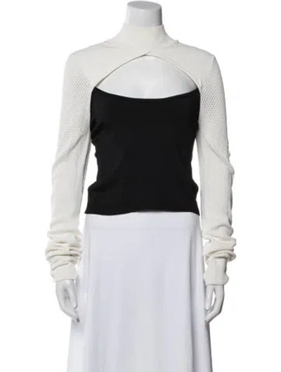 Pre-owned Fleur Du Mal Mock Neck Long Sleeve Crop Top In White
