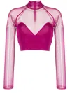Fleur Du Mal Mesh Mock-neck Crop Top In Purple
