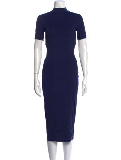 Pre-owned Fleur Du Mal Mock Neck Midi Length Dress In Blue