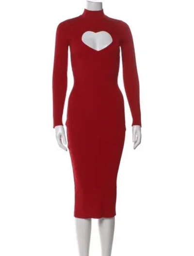 Pre-owned Fleur Du Mal Mock Neck Midi Length Dress In Red