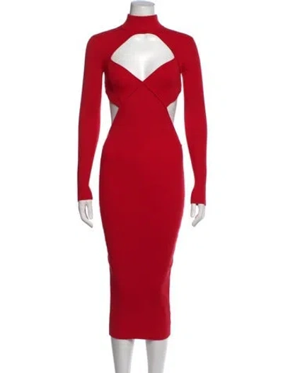Pre-owned Fleur Du Mal Mock Neck Midi Length Dress In Red