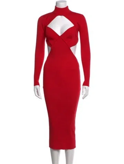 Pre-owned Fleur Du Mal Mock Neck Midi Length Dress In Red