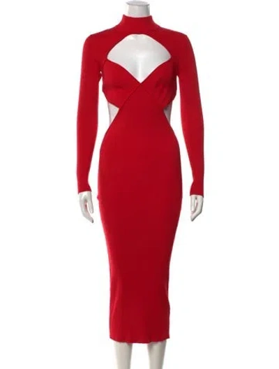 Pre-owned Fleur Du Mal Mock Neck Midi Length Dress In Red