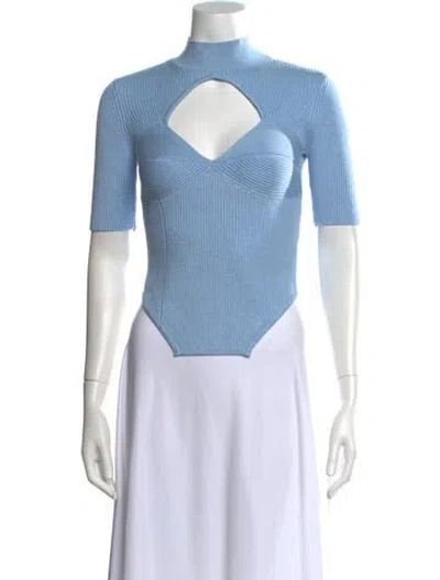 Pre-owned Fleur Du Mal Mock Neck Short Sleeve Crop Top In Blue
