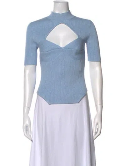 Pre-owned Fleur Du Mal Mock Neck Short Sleeve Top In Blue