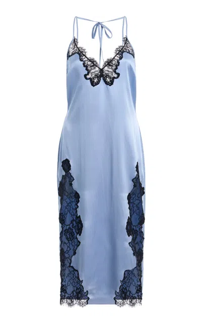 Fleur Du Mal Juliet Lace-detail Slip Midi Dress In Blue