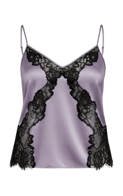 Fleur Du Mal Juliet Lace Silk Cami Top In Purple