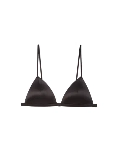 Fleur Du Mal Logo Luxe Silk Triangle Bra In Black