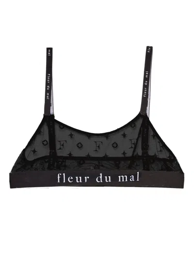 Fleur Du Mal Logo-underband Monogram-pattern Sheer Bra In Black