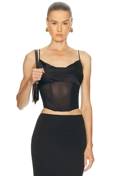 Fleur Du Mal Nora Satin-panelled Corset Top In Black