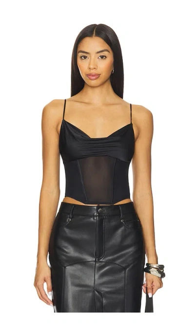 Fleur Du Mal Nora Satin-panelled Corset Top In Black