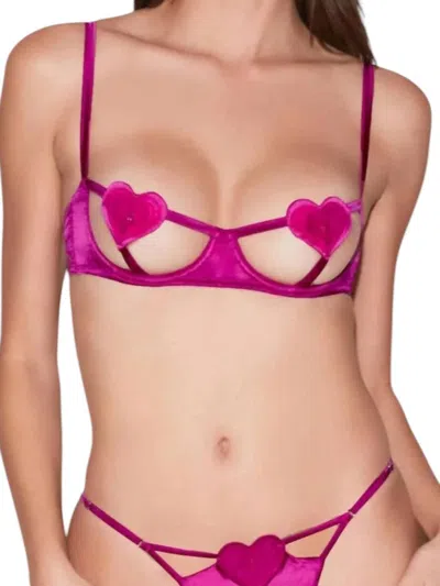 Fleur Du Mal Novelty Heart Balconette Bra In Ultra Pink