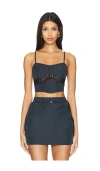 Fleur Du Mal Nylon And Lace Bustier In Navy