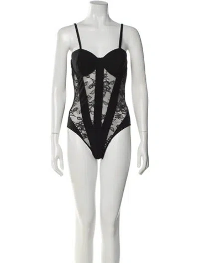 Pre-owned Fleur Du Mal Nylon Lace Pattern Bodysuit In Black