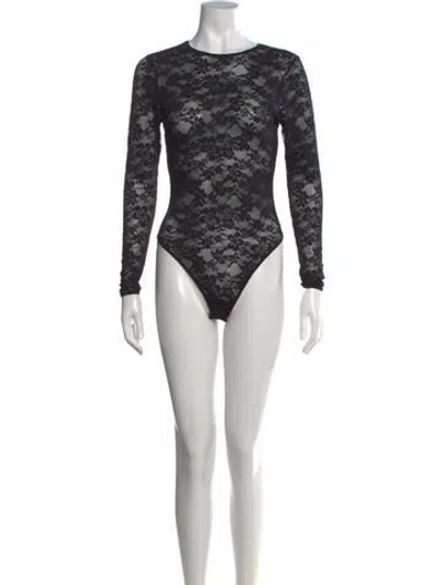 Pre-owned Fleur Du Mal Nylon Lace Pattern Bodysuit In Black