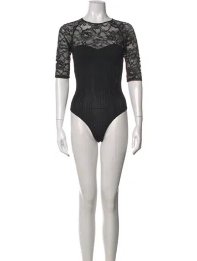 Pre-owned Fleur Du Mal Nylon Lace Pattern Bodysuit In Black