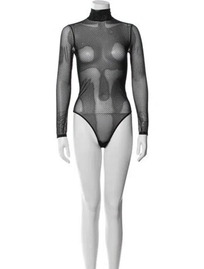 Pre-owned Fleur Du Mal Nylon Polka Dot Print Bodysuit In Black