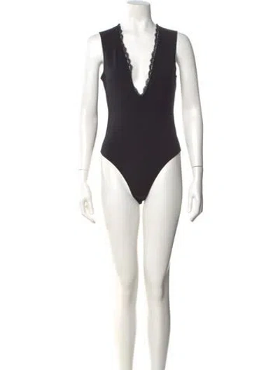 Pre-owned Fleur Du Mal Nylon V-neck Bodysuit In Black