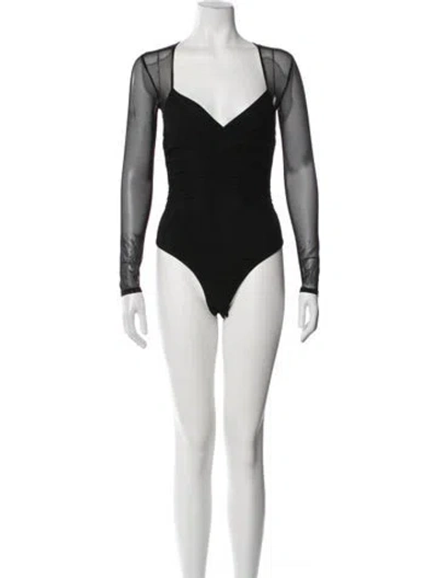 Pre-owned Fleur Du Mal Nylon V-neck Bodysuit In Black