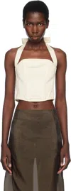 Fleur Du Mal Off-white Satin Halter Corset Top In 1022 Vanilla