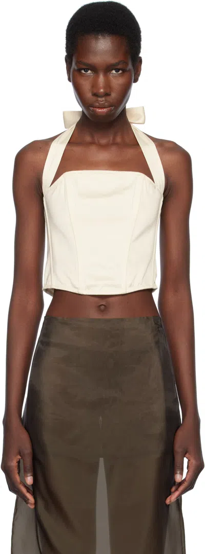 Fleur Du Mal Off-white Satin Halter Corset Top In 1022 Vanilla