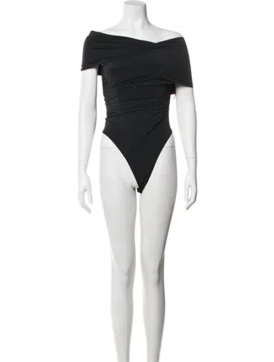 Pre-owned Fleur Du Mal Off-the-shoulder Short Sleeve Bodysuit In Black