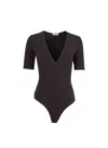 Fleur Du Mal Organic Cotton Deep Plunge Bodysuit In Black