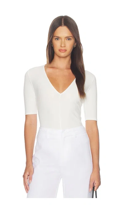 Fleur Du Mal Organic Cotton Deep V Bodysuit Ivory In White