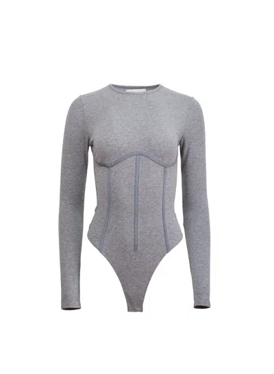 Fleur Du Mal Organic Cotton Long Sleeve T-shirt Bodysuit In Heather Grey