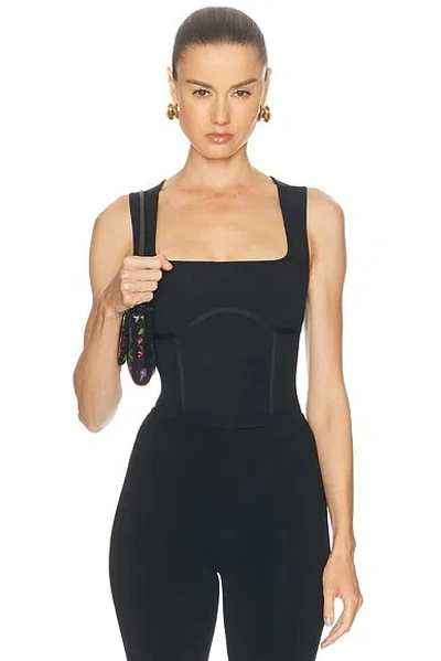 Fleur Du Mal Organic Cotton Scoop Neck Bodysuit In Black
