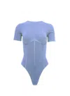 Fleur Du Mal Organic Cotton T-shirt Bodysuit In Denim Blue