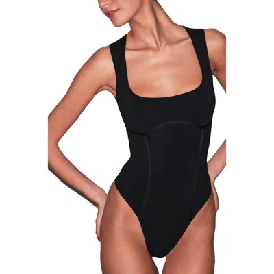 Fleur Du Mal Organic Cotton Tank Bodysuit In Black