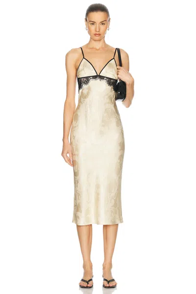 Fleur Du Mal Paisley Jacquard And Lace Triangle Slip Dress In Yellow