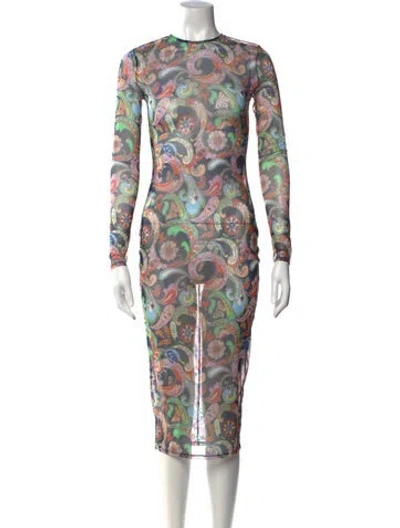 Pre-owned Fleur Du Mal Paisley Print Midi Length Dress In Blue