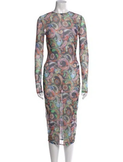 Pre-owned Fleur Du Mal Paisley Print Midi Length Dress W/ Tags In Blue
