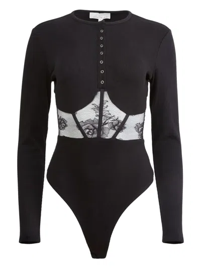 Fleur Du Mal Panelled Lace Bodysuit In Black