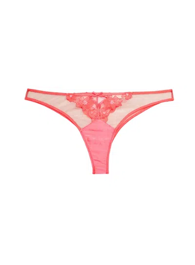Fleur Du Mal Petal Floral-appliqué Cheeky Thong In Pop Pink