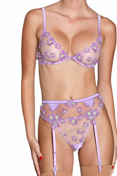 Fleur Du Mal Petal Embroidery Demi Bra In Spring Lavender In Purple