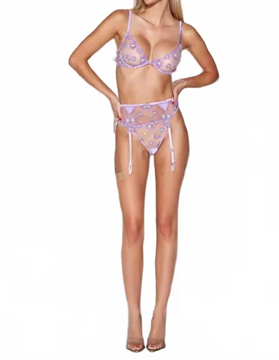 Fleur Du Mal Petal Embroidery Garter Belt In Spring Lavender In Multi