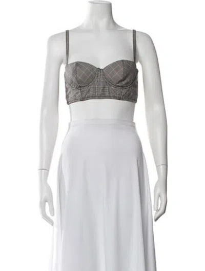 Pre-owned Fleur Du Mal Plaid Print Square Neckline Crop Top In Black