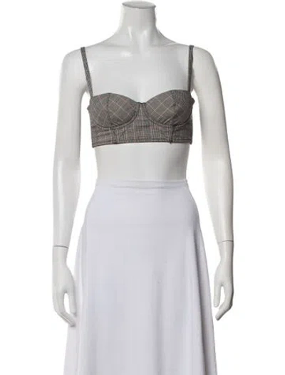 Pre-owned Fleur Du Mal Plaid Print Square Neckline Crop Top In Black
