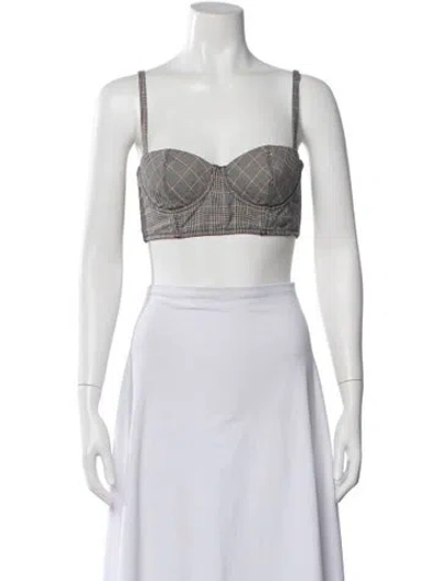 Pre-owned Fleur Du Mal Plaid Print Square Neckline Crop Top W/ Tags In Black