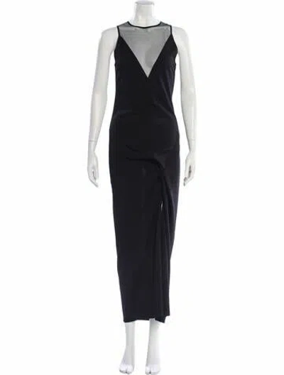 Pre-owned Fleur Du Mal Plunge Neckline Long Dress In Black