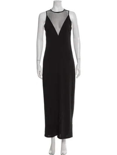 Pre-owned Fleur Du Mal Plunge Neckline Long Dress In Black