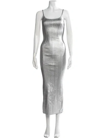Pre-owned Fleur Du Mal Plunge Neckline Long Dress In Silver