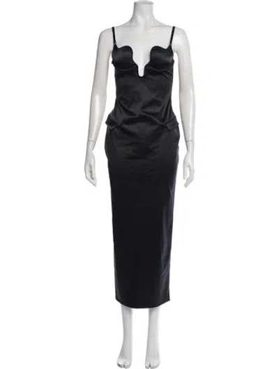 Pre-owned Fleur Du Mal Plunge Neckline Long Dress W/ Tags In Black