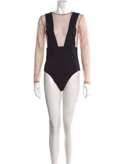 Pre-owned Fleur Du Mal Plunge Neckline Long Sleeve Bodysuit