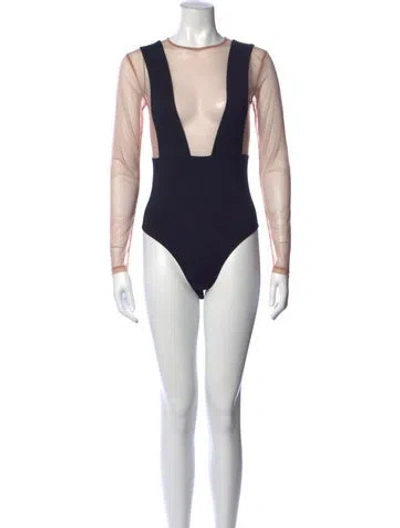 Pre-owned Fleur Du Mal Plunge Neckline Long Sleeve Bodysuit In Blue