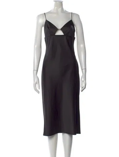 Pre-owned Fleur Du Mal Plunge Neckline Midi Length Dress In Black