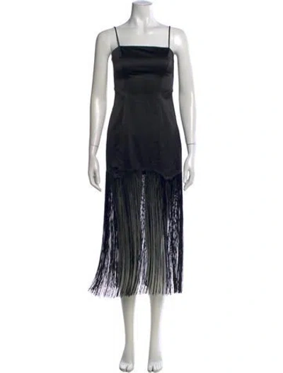 Pre-owned Fleur Du Mal Plunge Neckline Midi Length Dress In Black